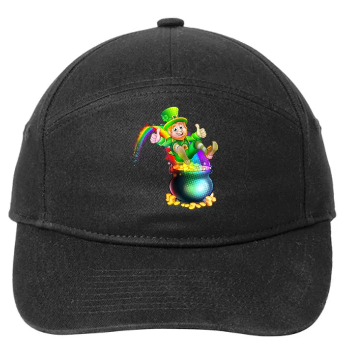 Rainbow Leprechaun Sliding Into A Pot Of  Gold 7-Panel Snapback Hat