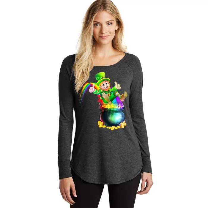 Rainbow Leprechaun Sliding Into A Pot Of  Gold Women's Perfect Tri Tunic Long Sleeve Shirt