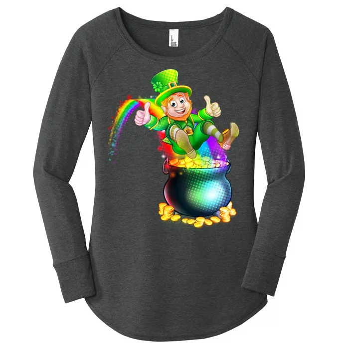 Rainbow Leprechaun Sliding Into A Pot Of  Gold Women's Perfect Tri Tunic Long Sleeve Shirt