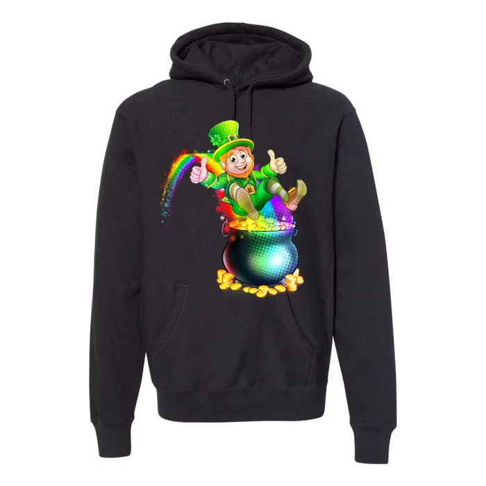 Rainbow Leprechaun Sliding Into A Pot Of  Gold Premium Hoodie