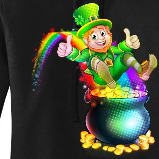 Rainbow Leprechaun Sliding Into A Pot Of  Gold Women's Pullover Hoodie