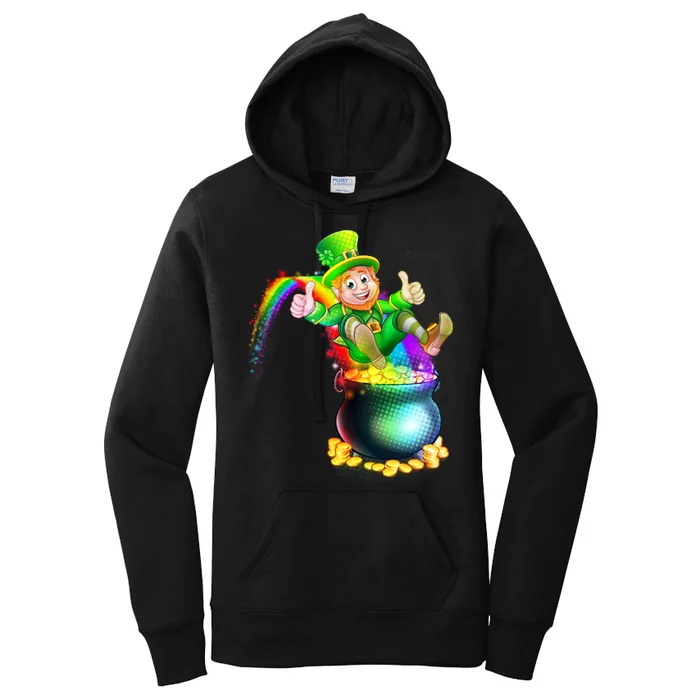 Rainbow Leprechaun Sliding Into A Pot Of  Gold Women's Pullover Hoodie