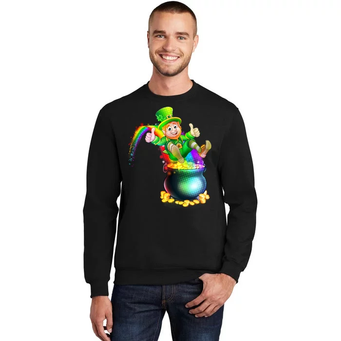 Rainbow Leprechaun Sliding Into A Pot Of  Gold Tall Sweatshirt