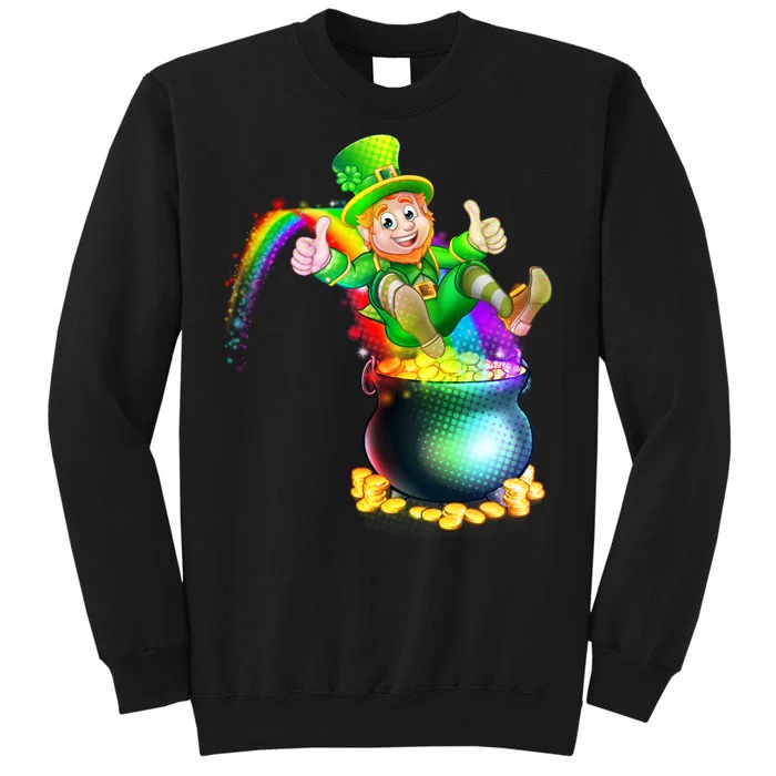 Rainbow Leprechaun Sliding Into A Pot Of  Gold Tall Sweatshirt