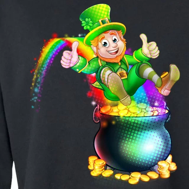 Rainbow Leprechaun Sliding Into A Pot Of  Gold Cropped Pullover Crew