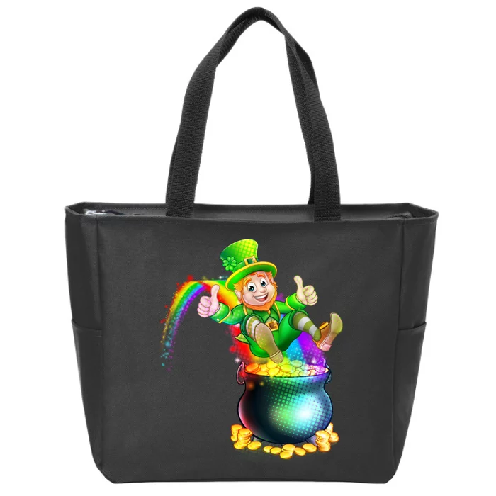 Rainbow Leprechaun Sliding Into A Pot Of  Gold Zip Tote Bag