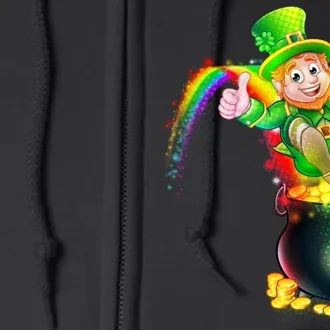 Rainbow Leprechaun Sliding Into A Pot Of  Gold Full Zip Hoodie