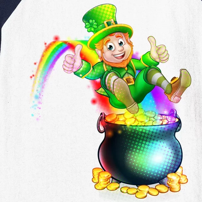 Rainbow Leprechaun Sliding Into A Pot Of  Gold Baseball Sleeve Shirt