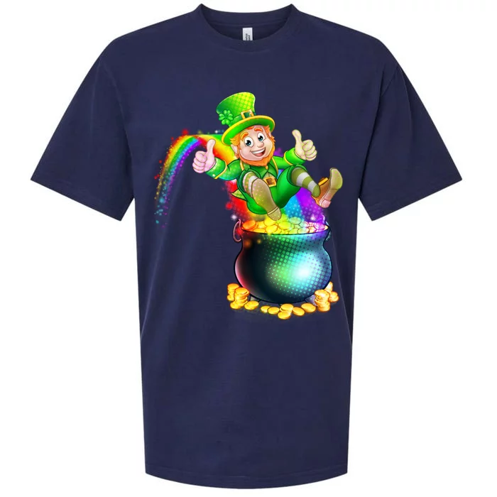 Rainbow Leprechaun Sliding Into A Pot Of  Gold Sueded Cloud Jersey T-Shirt