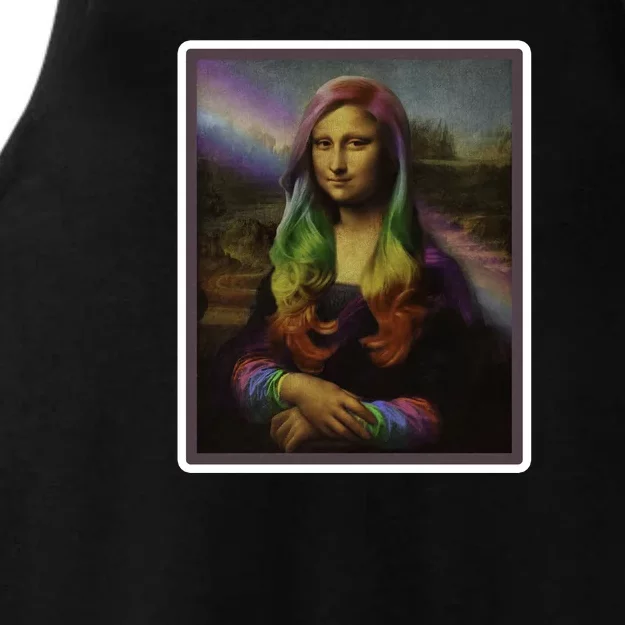 Rainbow Mona Lisa Art Painting Ladies Tri-Blend Wicking Tank