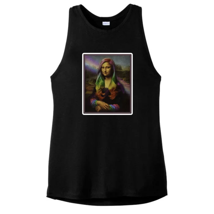 Rainbow Mona Lisa Art Painting Ladies Tri-Blend Wicking Tank