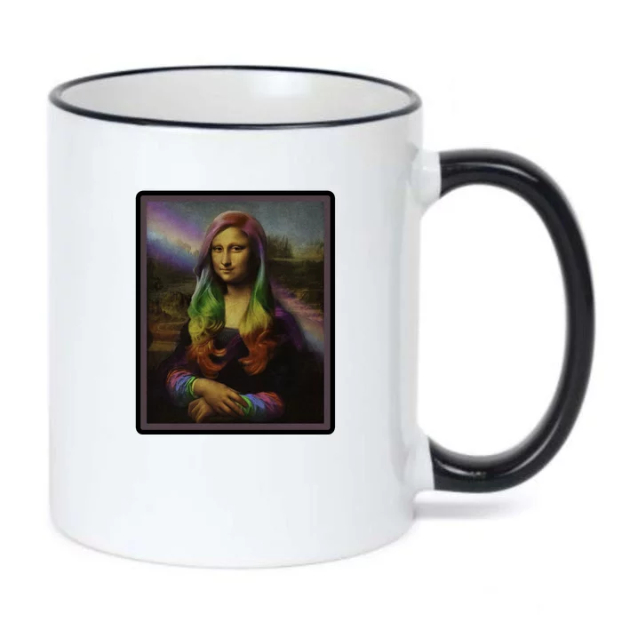 Rainbow Mona Lisa Art Painting Black Color Changing Mug