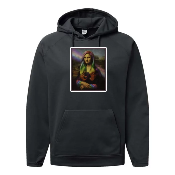 Rainbow Mona Lisa Art Painting Performance Fleece Hoodie