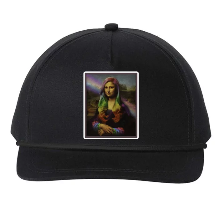 Rainbow Mona Lisa Art Painting Snapback Five-Panel Rope Hat