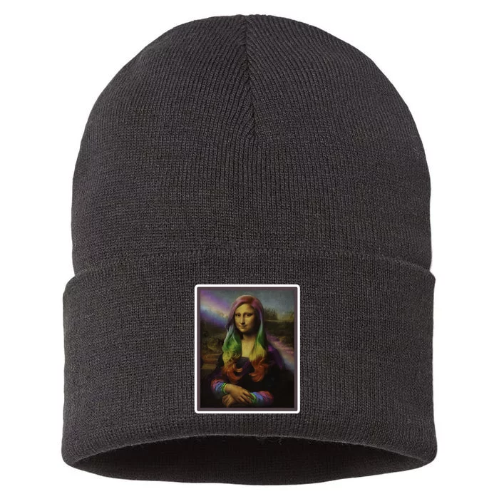 Rainbow Mona Lisa Art Painting Sustainable Knit Beanie