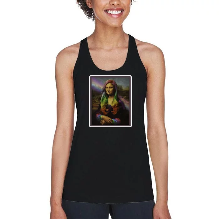 Rainbow Mona Lisa Art Painting Women's Racerback Tank