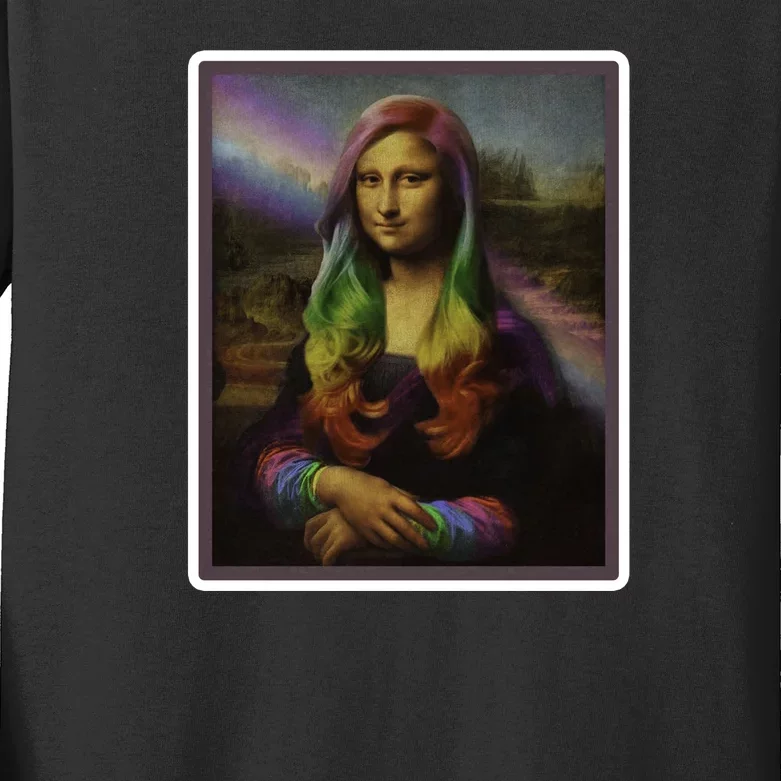 Rainbow Mona Lisa Art Painting Kids Long Sleeve Shirt