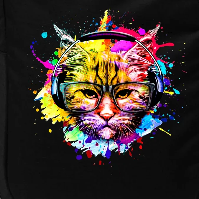 Rainbow Paint Hipster DJ Cat Impact Tech Backpack