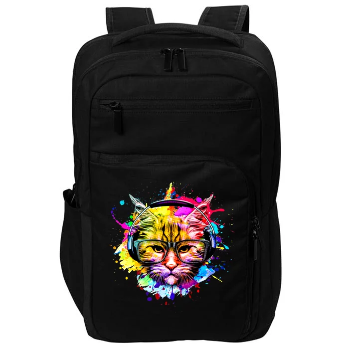 Rainbow Paint Hipster DJ Cat Impact Tech Backpack