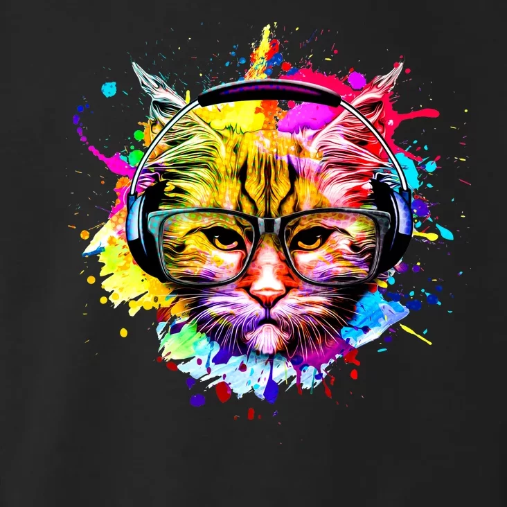 Rainbow Paint Hipster DJ Cat Toddler Hoodie