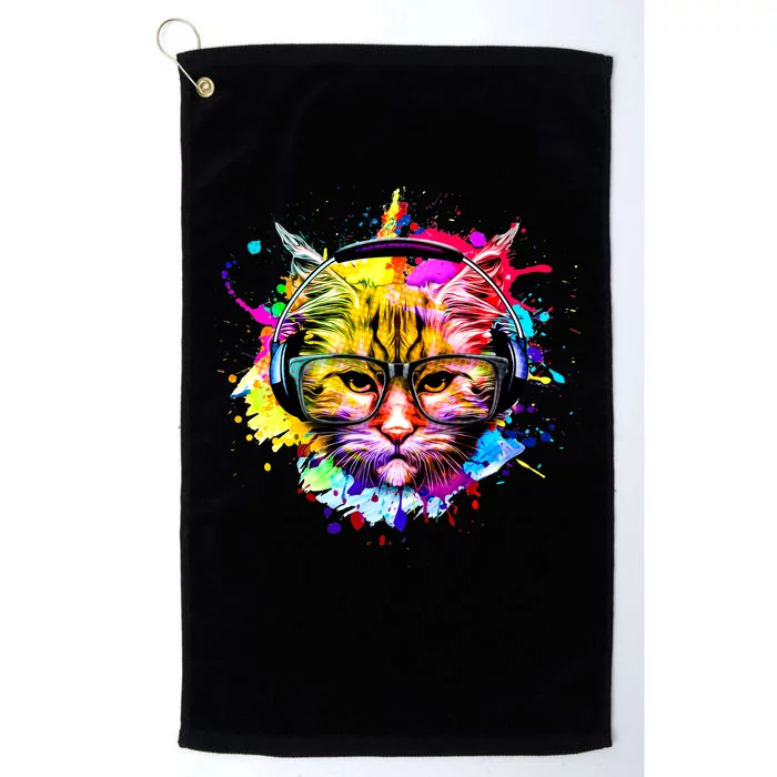 Rainbow Paint Hipster DJ Cat Platinum Collection Golf Towel