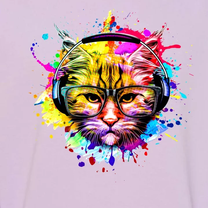 Rainbow Paint Hipster DJ Cat Garment-Dyed Sweatshirt