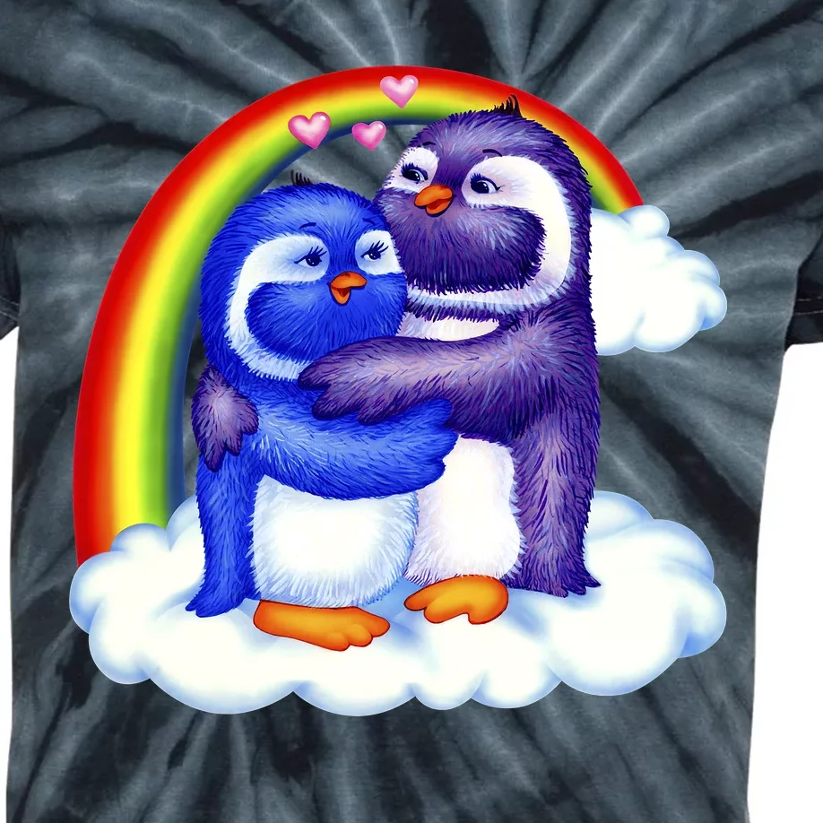 Rainbow Penguin Love Birds Kids Tie-Dye T-Shirt