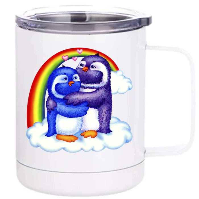 Rainbow Penguin Love Birds Front & Back 12oz Stainless Steel Tumbler Cup