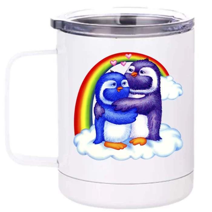 Rainbow Penguin Love Birds Front & Back 12oz Stainless Steel Tumbler Cup