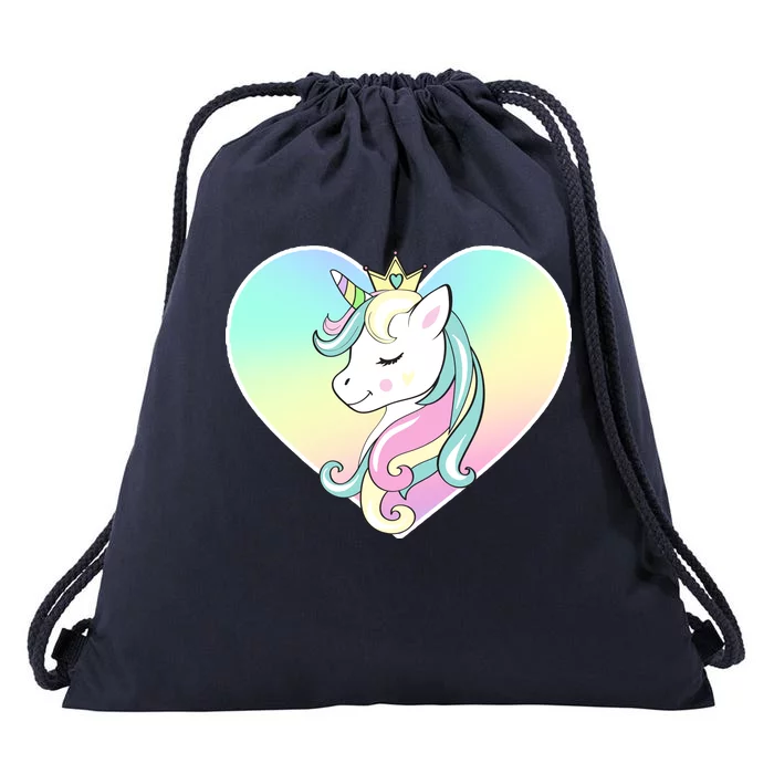 Rainbow Unicorn Heart Drawstring Bag