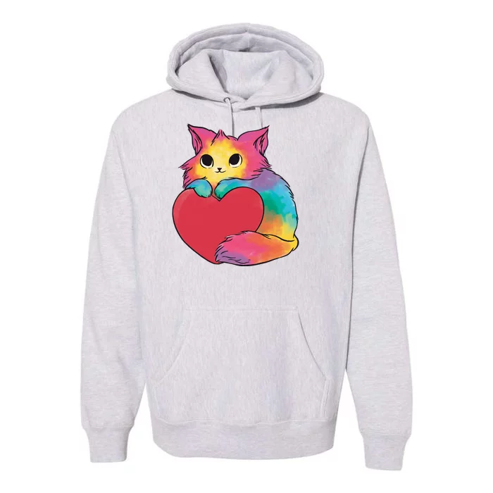 Rainbow Valentine Kitten Premium Hoodie