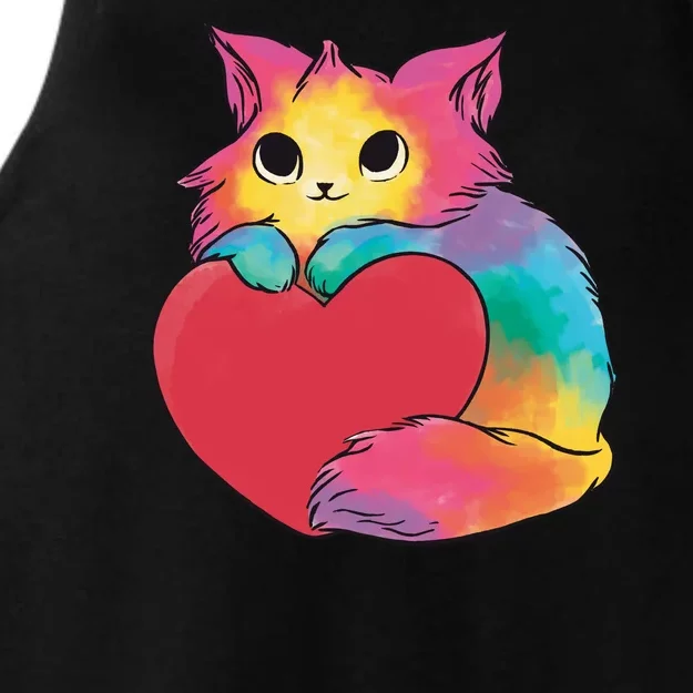 Rainbow Valentine Kitten Ladies Tri-Blend Wicking Tank