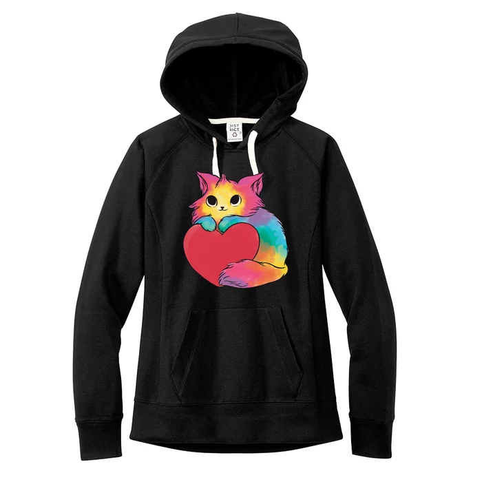 Rainbow Valentine Kitten Women's Fleece Hoodie