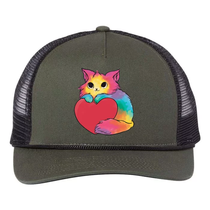 Rainbow Valentine Kitten Retro Rope Trucker Hat Cap