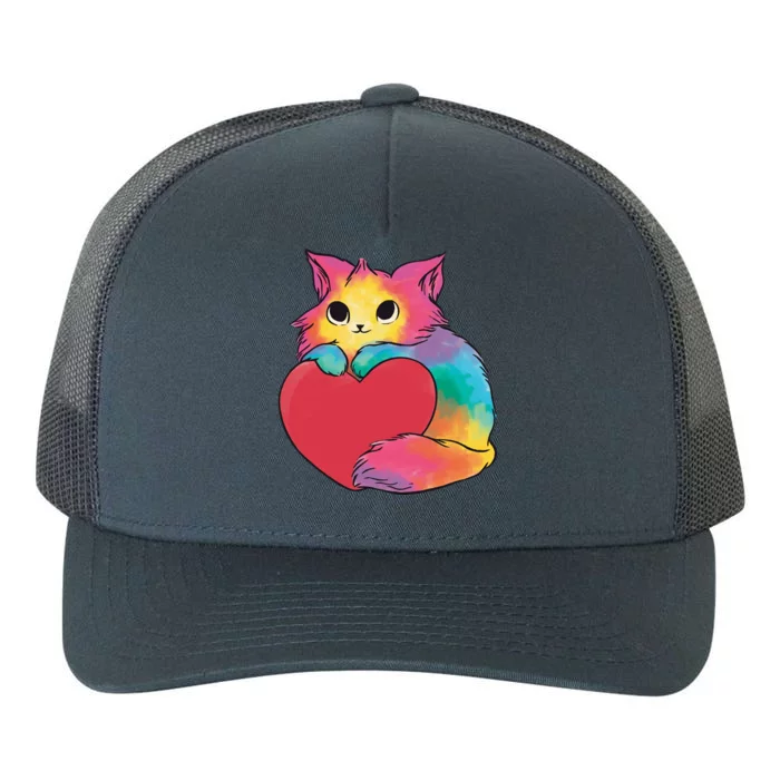 Rainbow Valentine Kitten Yupoong Adult 5-Panel Trucker Hat