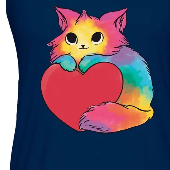 Rainbow Valentine Kitten Ladies Essential Flowy Tank