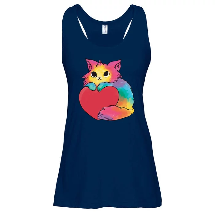 Rainbow Valentine Kitten Ladies Essential Flowy Tank