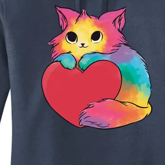 Rainbow Valentine Kitten Women's Pullover Hoodie