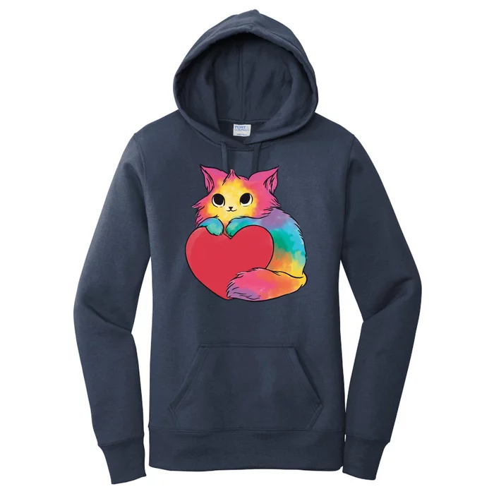 Rainbow Valentine Kitten Women's Pullover Hoodie