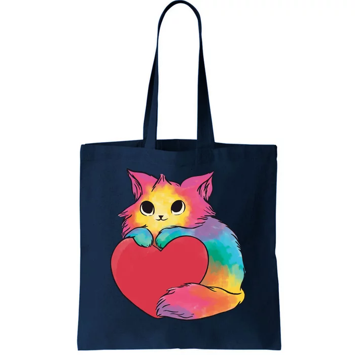 Rainbow Valentine Kitten Tote Bag