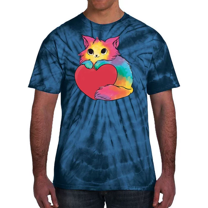 Rainbow Valentine Kitten Tie-Dye T-Shirt