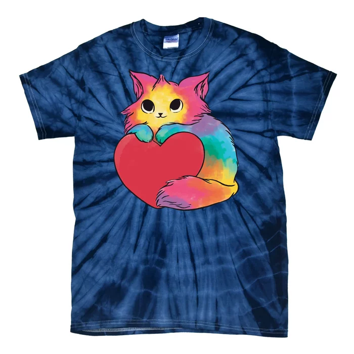 Rainbow Valentine Kitten Tie-Dye T-Shirt