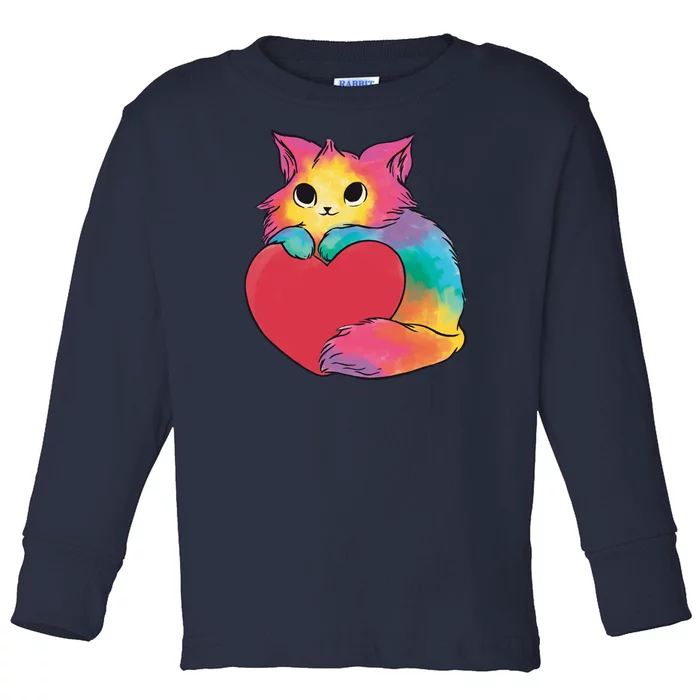 Rainbow Valentine Kitten Toddler Long Sleeve Shirt