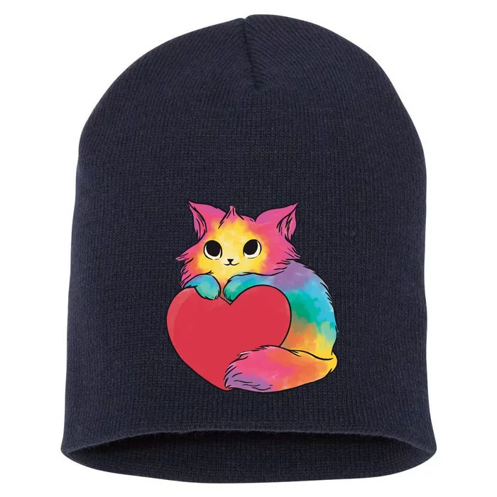 Rainbow Valentine Kitten Short Acrylic Beanie