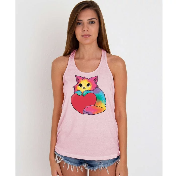 Rainbow Valentine Kitten Women's Knotted Racerback Tank