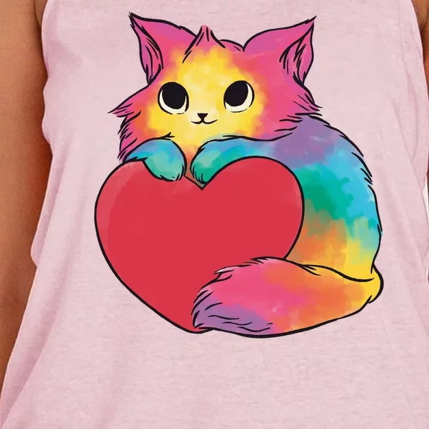 Rainbow Valentine Kitten Women's Knotted Racerback Tank