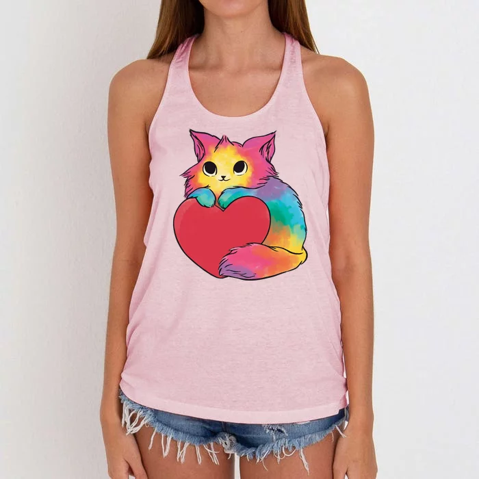 Rainbow Valentine Kitten Women's Knotted Racerback Tank