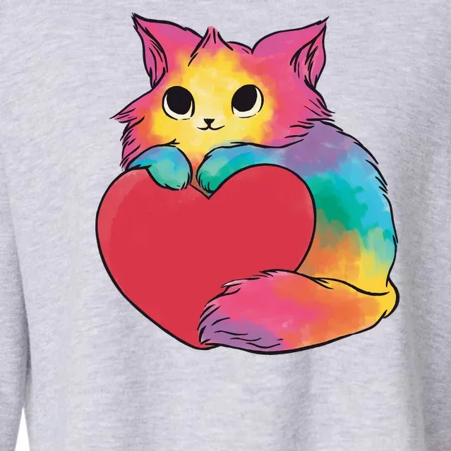 Rainbow Valentine Kitten Cropped Pullover Crew