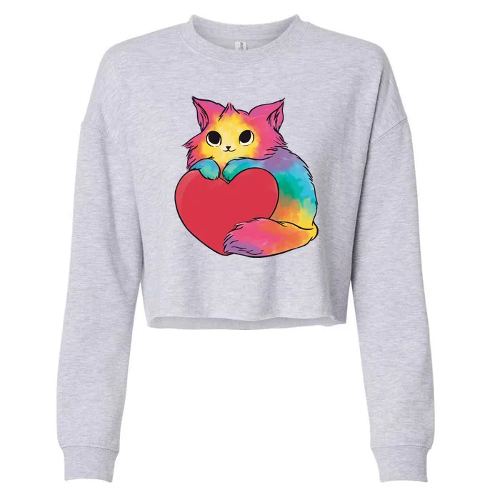 Rainbow Valentine Kitten Cropped Pullover Crew