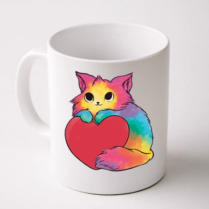 Rainbow Valentine Kitten Front & Back Coffee Mug